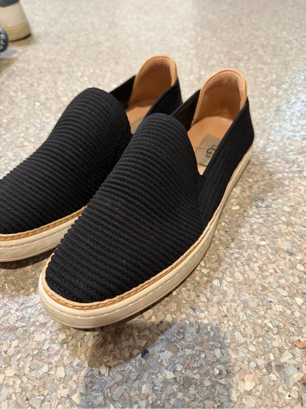 UGG Black Knit Slip-On Loafers with Tan Accents